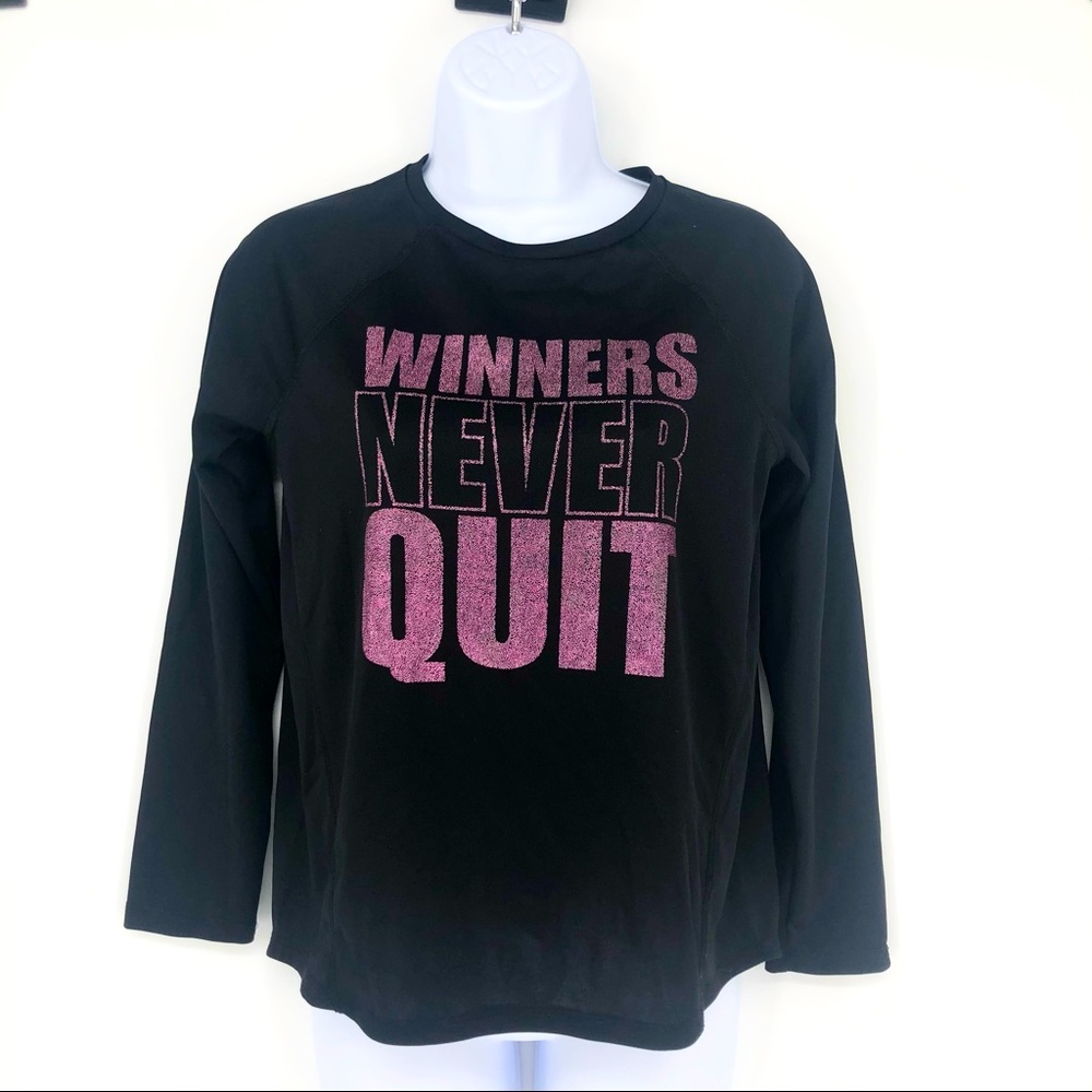 Xersion Size 14.5-16.5 Black & Pink Winners Never Quit Quick Dry Long Sleeve Top